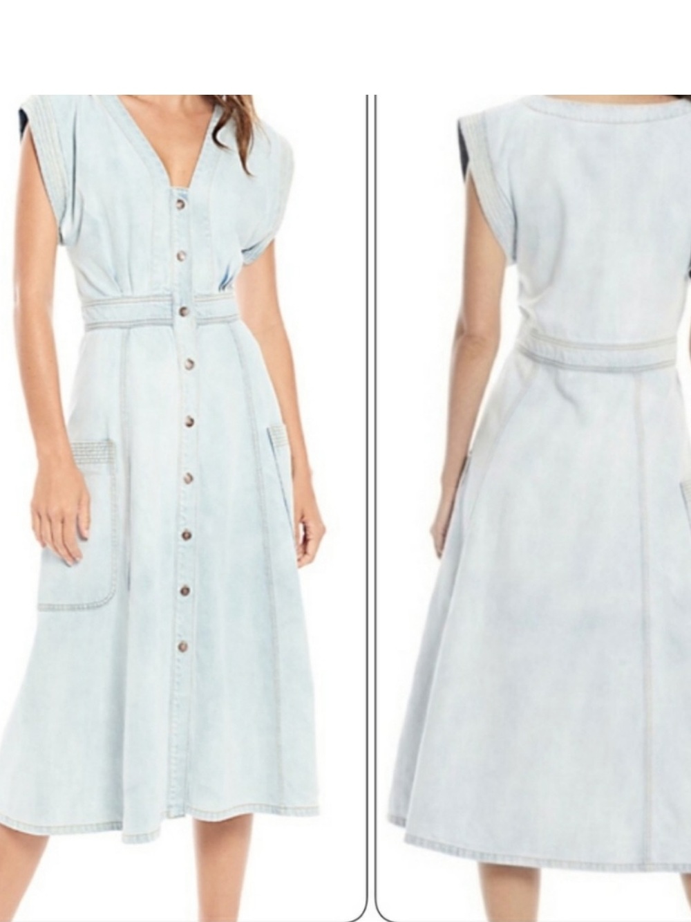 Happy Nature by Kate Hudson Denim Midi Dress 12 Light Wash Button Front Pockets - Picture 2 of 12